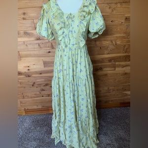 Moon River Floral Print Long Ruffle Dress Sz S